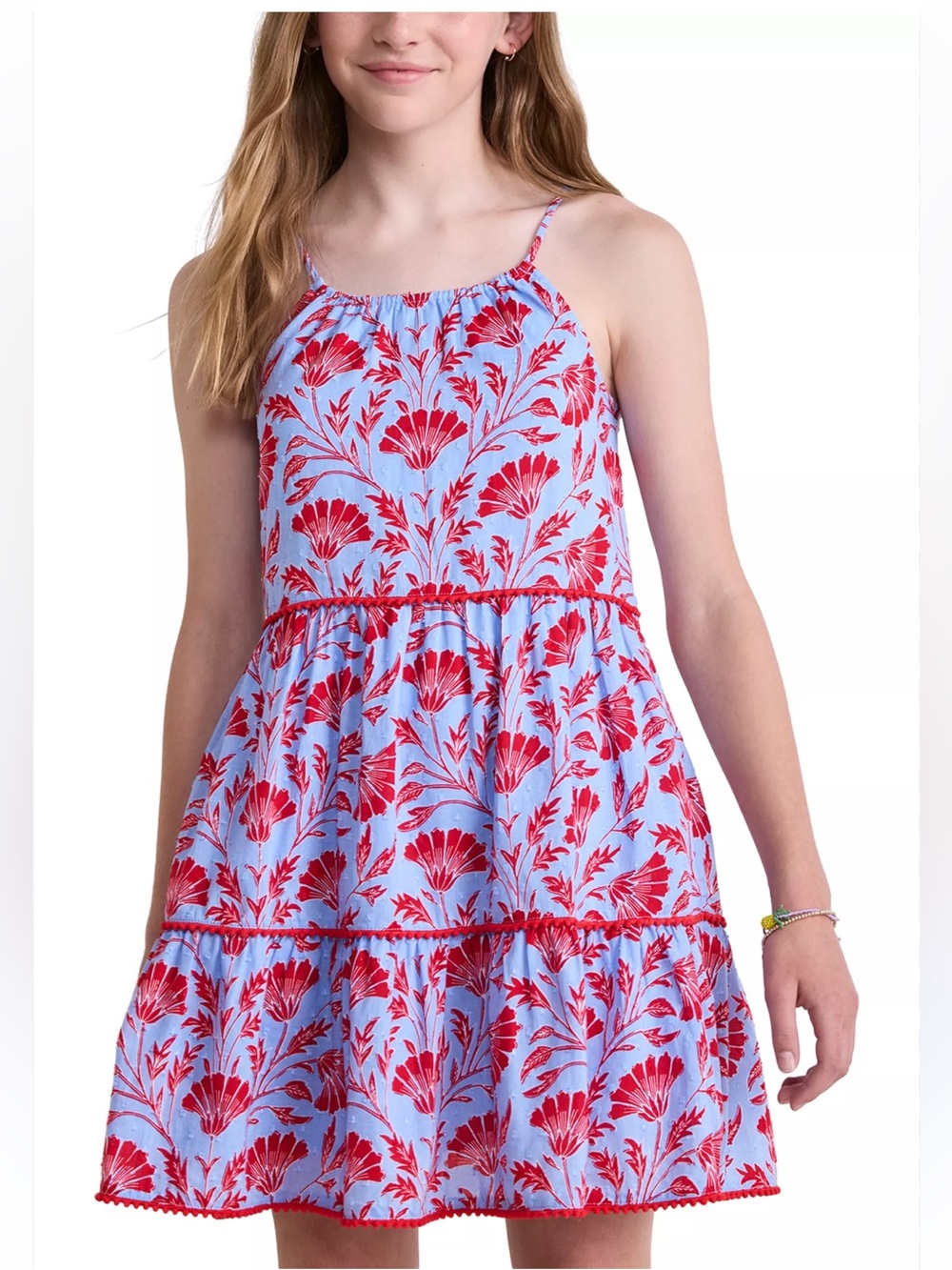 Vineyard Vines Light Blue & Red Floral Tiered Sundress - Girls 7